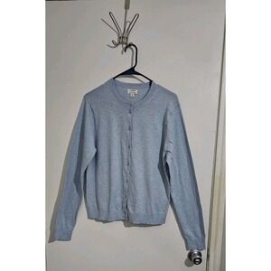 J. Crew Women's Classic Cardigan Cotton ButtonFront Knit Sweater XL Blue Preppy